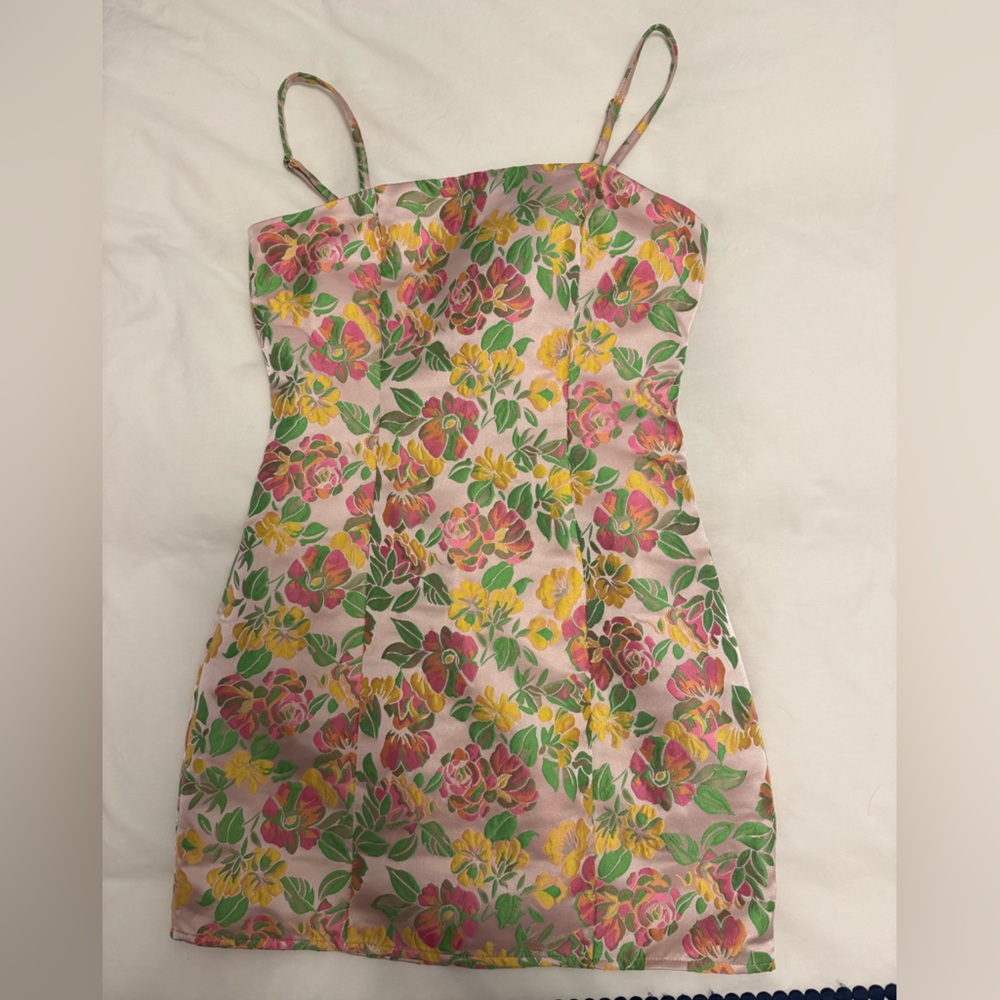 MAJORELLE Floral Bustier with Pink and Yellow Accents
